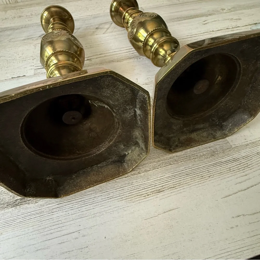 Vintage Brass Candlestick Holders Pair (Set of 2) Push-Up Feature